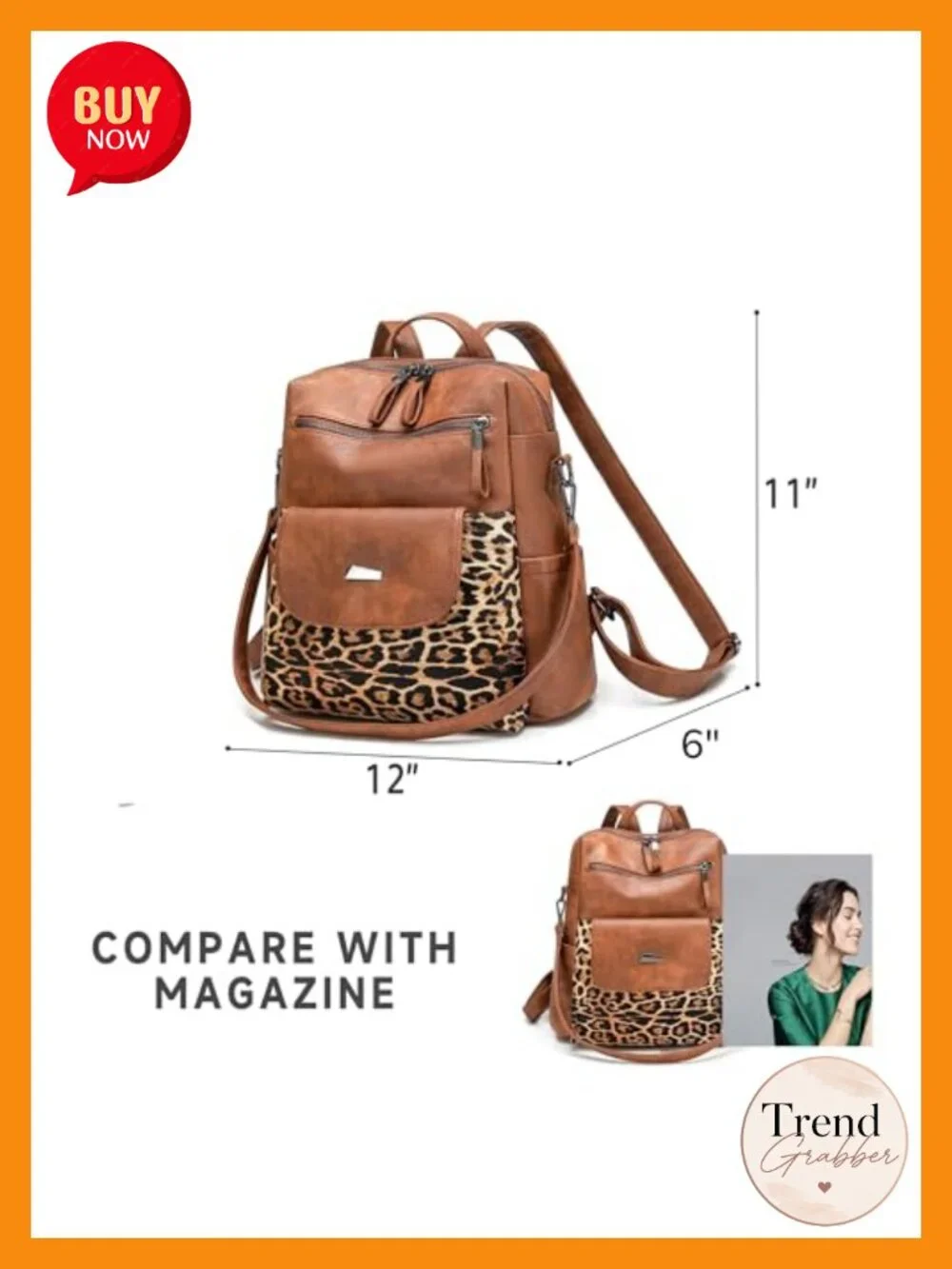 Women's Leopard Print PU Leather Small Backpack Purse Convertible Shoulder Bag